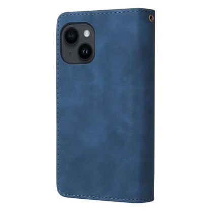 For iPhone 15 Case Multiple Card Slots Drop-proof PU Leather Phone Cover with Zipper Wallet