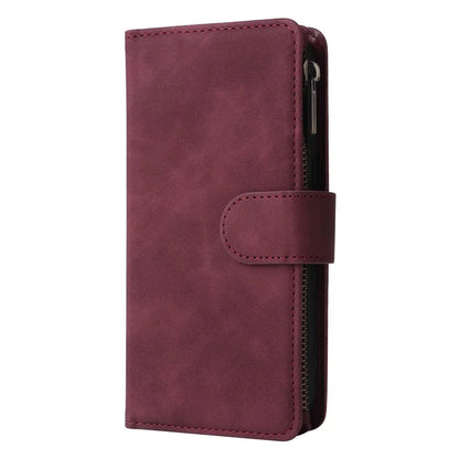 For iPhone 15 Case Multiple Card Slots Drop-proof PU Leather Phone Cover with Zipper Wallet