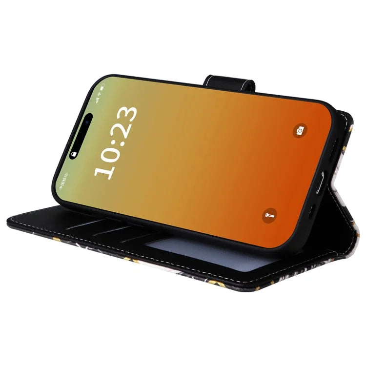 For iPhone 15 Pro Max Leather Case Lacquered Marble Pattern Wallet Phone Cover