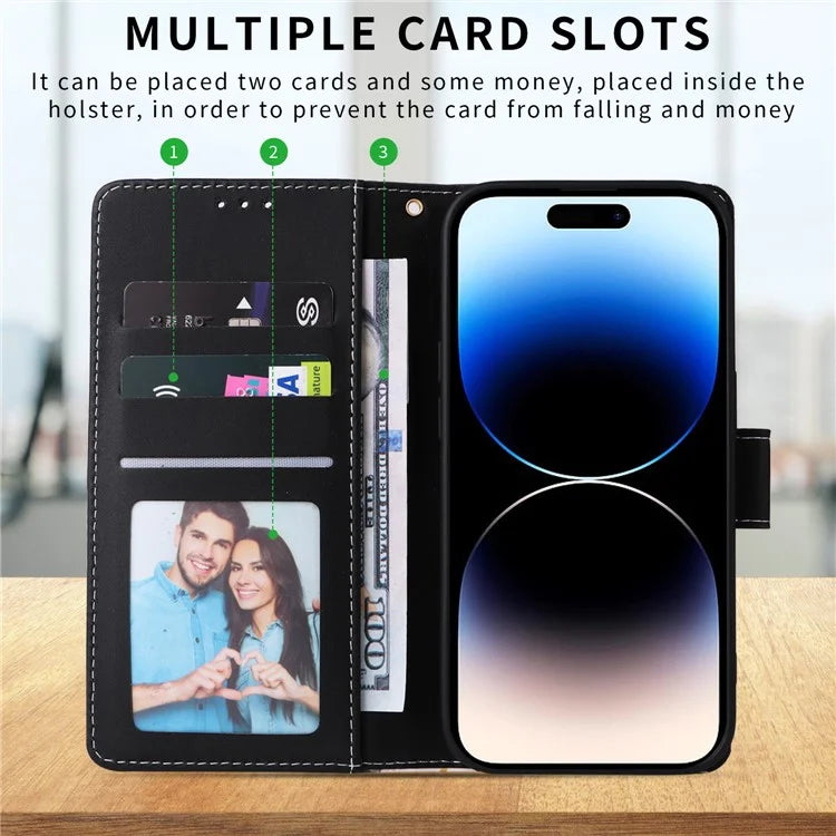 For iPhone 15 Pro Max Leather Case Lacquered Marble Pattern Wallet Phone Cover