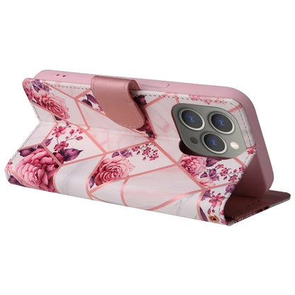For iPhone 15 Pro Max Leather Case Lacquered Marble Pattern Wallet Phone Cover