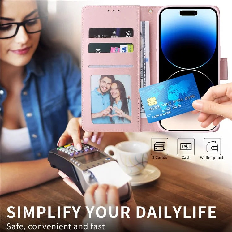 For iPhone 15 Pro Max Leather Case Lacquered Marble Pattern Wallet Phone Cover