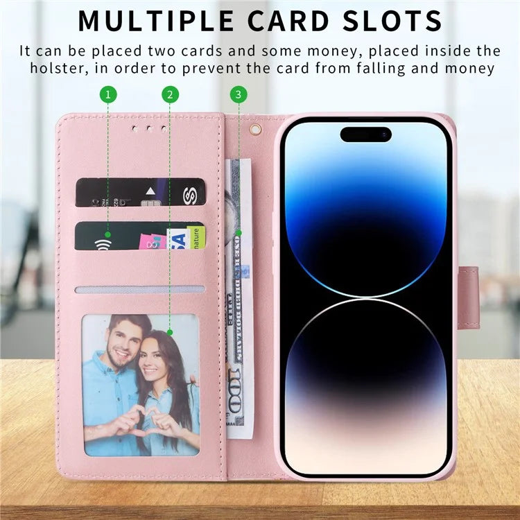 For iPhone 15 Pro Max Leather Case Lacquered Marble Pattern Wallet Phone Cover