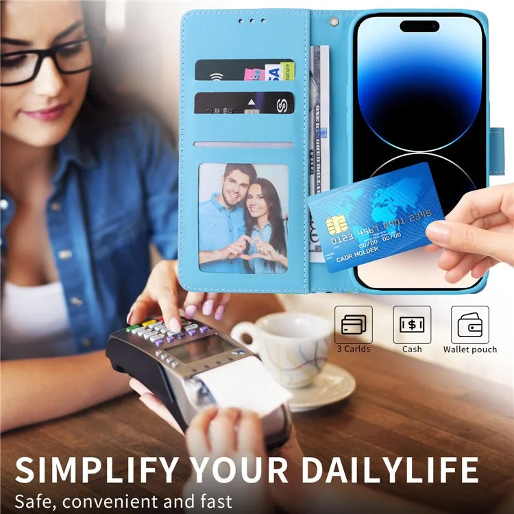 For iPhone 15 Pro Max Leather Case Lacquered Marble Pattern Wallet Phone Cover