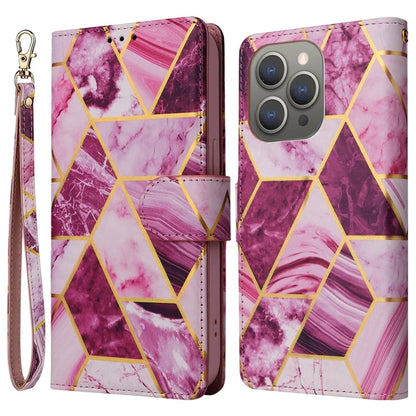 For iPhone 15 Pro Max Leather Case Lacquered Marble Pattern Wallet Phone Cover