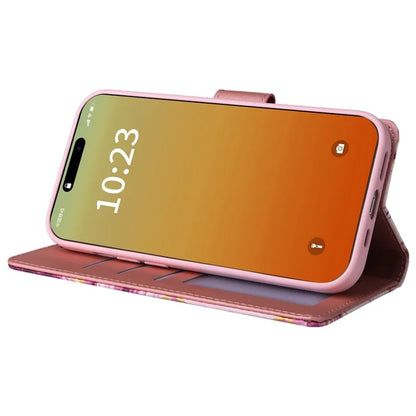 For iPhone 15 Pro Max Leather Case Lacquered Marble Pattern Wallet Phone Cover