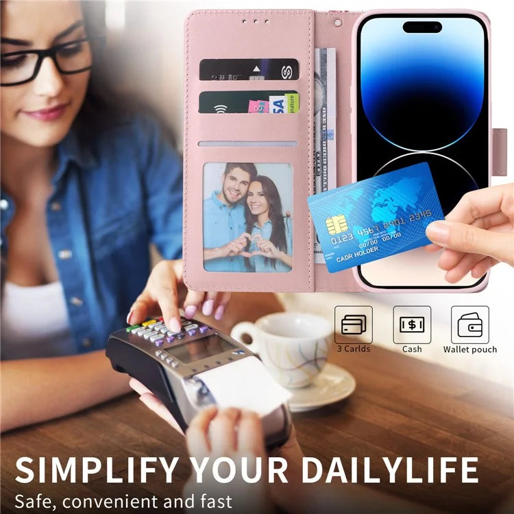 For iPhone 15 Pro Max Leather Case Lacquered Marble Pattern Wallet Phone Cover
