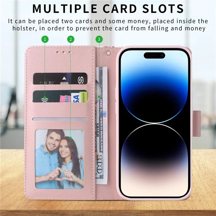 For iPhone 15 Pro Max Leather Case Lacquered Marble Pattern Wallet Phone Cover