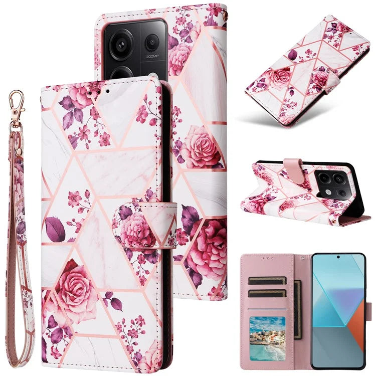 For Xiaomi Redmi Note 13 Pro 5G / Poco X6 5G Case Marble Pattern Wallet Leather Stand Phone Cover