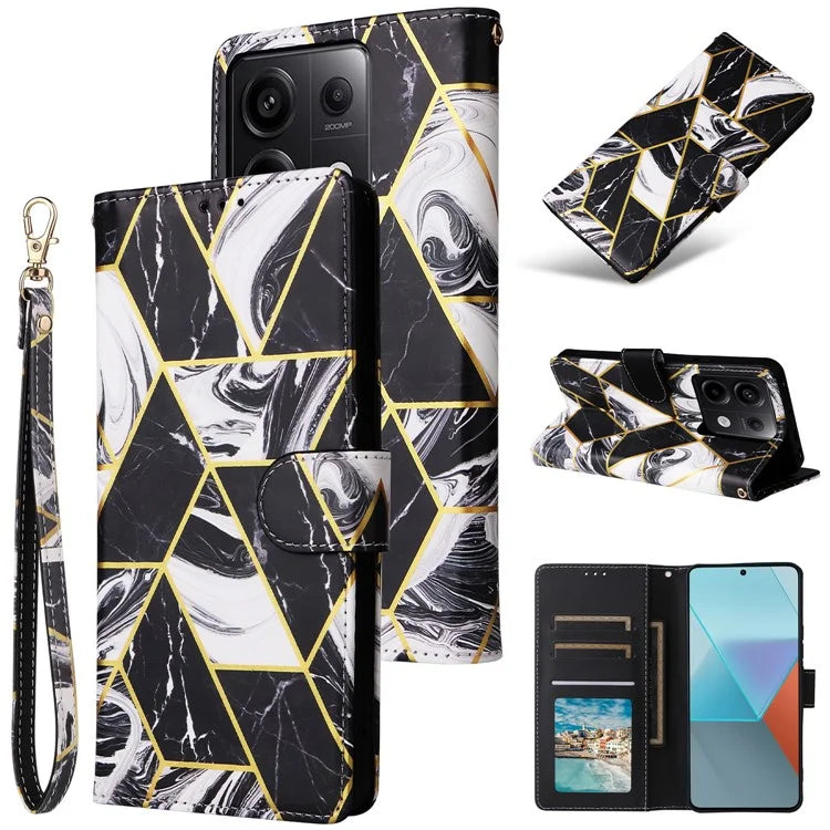 For Xiaomi Redmi Note 13 Pro 5G / Poco X6 5G Case Marble Pattern Wallet Leather Stand Phone Cover