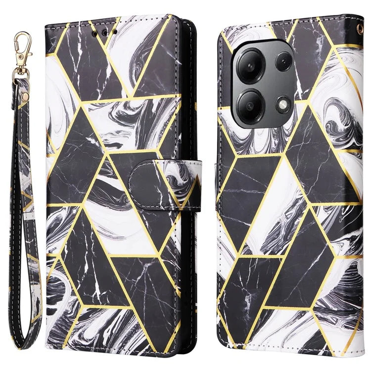 For Xiaomi Redmi Note 13 4G Leather Case Marble Pattern Stand Wallet Phone Cover