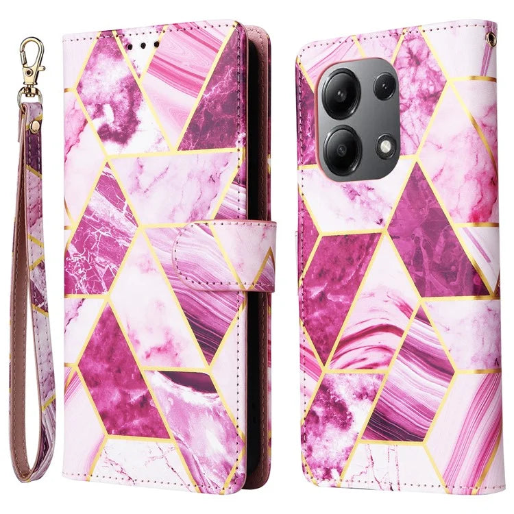 For Xiaomi Redmi Note 13 4G Leather Case Marble Pattern Stand Wallet Phone Cover