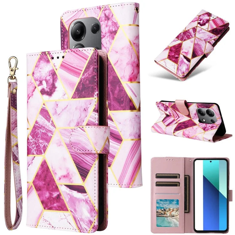 For Xiaomi Redmi Note 13 4G Leather Case Marble Pattern Stand Wallet Phone Cover
