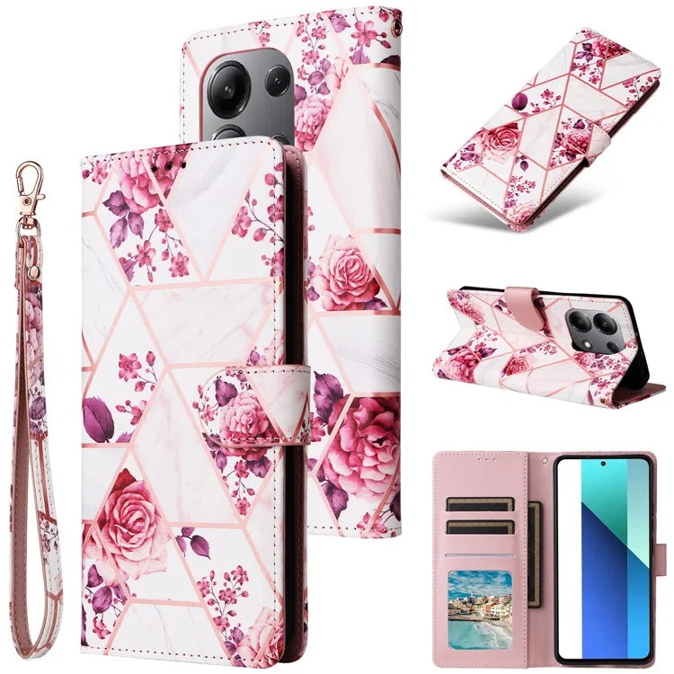 For Xiaomi Redmi Note 13 4G Leather Case Marble Pattern Stand Wallet Phone Cover