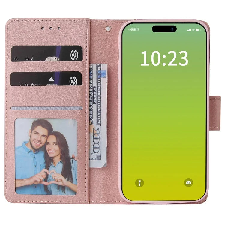 For iPhone 15 Plus Leather Wallet Case Marble Pattern Lacquered Phone Cover