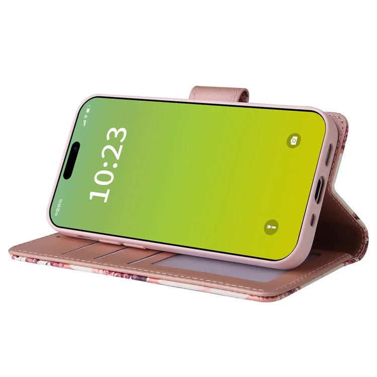 For iPhone 15 Plus Leather Wallet Case Marble Pattern Lacquered Phone Cover