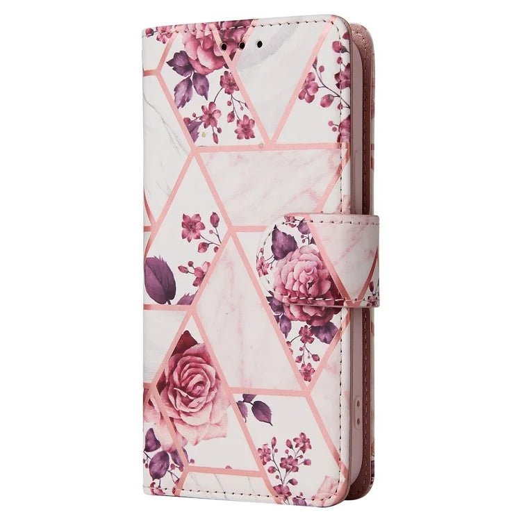 For iPhone 15 Plus Leather Wallet Case Marble Pattern Lacquered Phone Cover