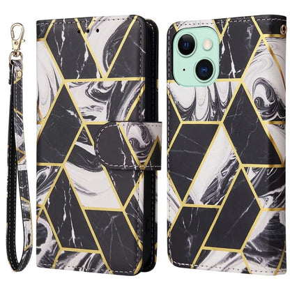 For iPhone 15 Plus Leather Wallet Case Marble Pattern Lacquered Phone Cover