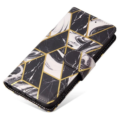 For iPhone 15 Plus Leather Wallet Case Marble Pattern Lacquered Phone Cover