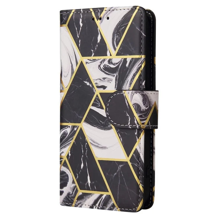 For iPhone 15 Plus Leather Wallet Case Marble Pattern Lacquered Phone Cover