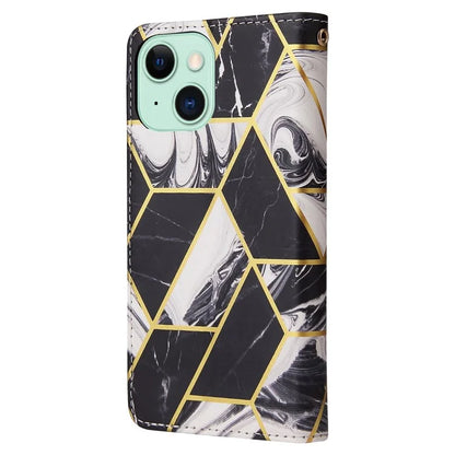 For iPhone 15 Plus Leather Wallet Case Marble Pattern Lacquered Phone Cover