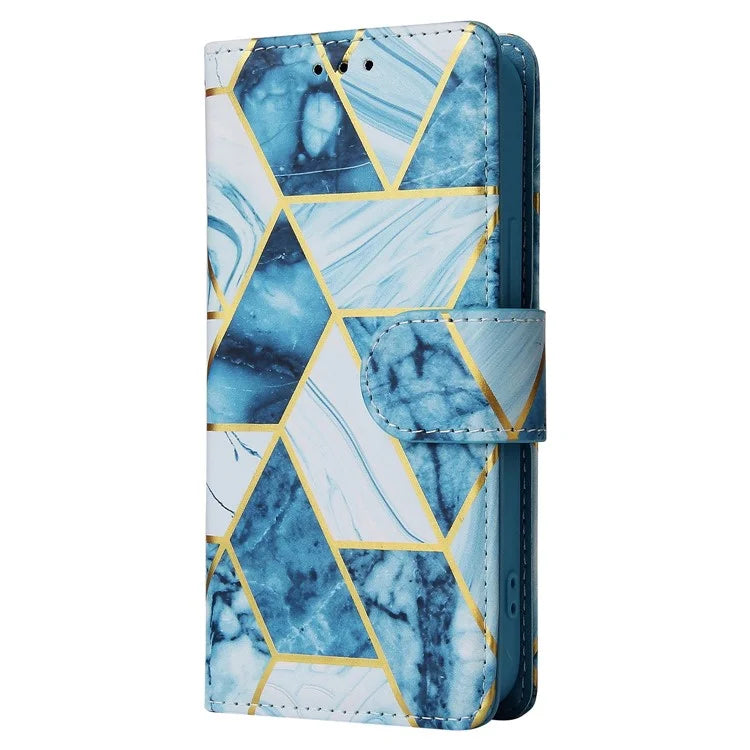 For iPhone 15 Plus Leather Wallet Case Marble Pattern Lacquered Phone Cover