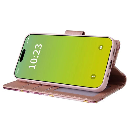 For iPhone 15 Plus Leather Wallet Case Marble Pattern Lacquered Phone Cover