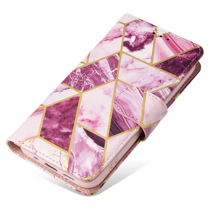 For iPhone 15 Plus Leather Wallet Case Marble Pattern Lacquered Phone Cover