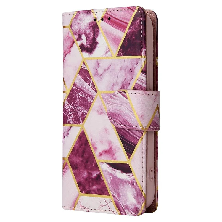 For iPhone 15 Plus Leather Wallet Case Marble Pattern Lacquered Phone Cover