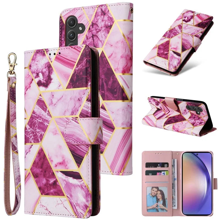 For Samsung Galaxy A55 5G Case Lacquered Leather Flip Wallet Cover Marble Pattern