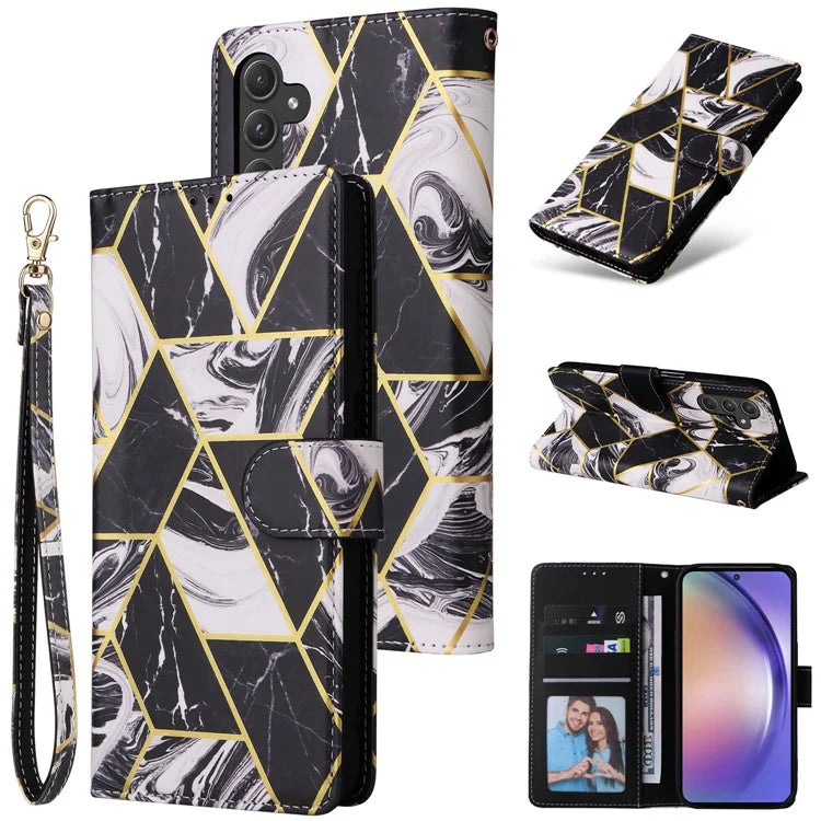For Samsung Galaxy A55 5G Case Lacquered Leather Flip Wallet Cover Marble Pattern