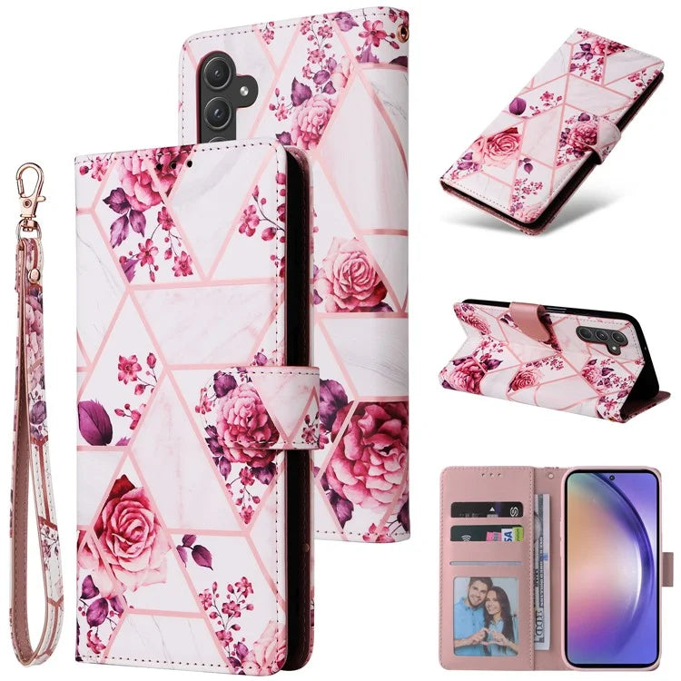 For Samsung Galaxy A55 5G Case Lacquered Leather Flip Wallet Cover Marble Pattern