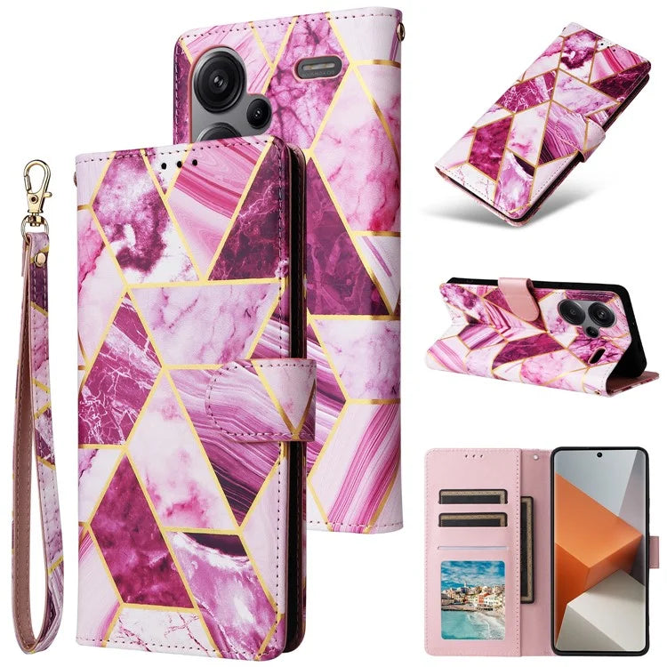 For Xiaomi Redmi Note 13 Pro+ 5G Wallet Phone Case Marble Pattern Stand Leather Flip Cover