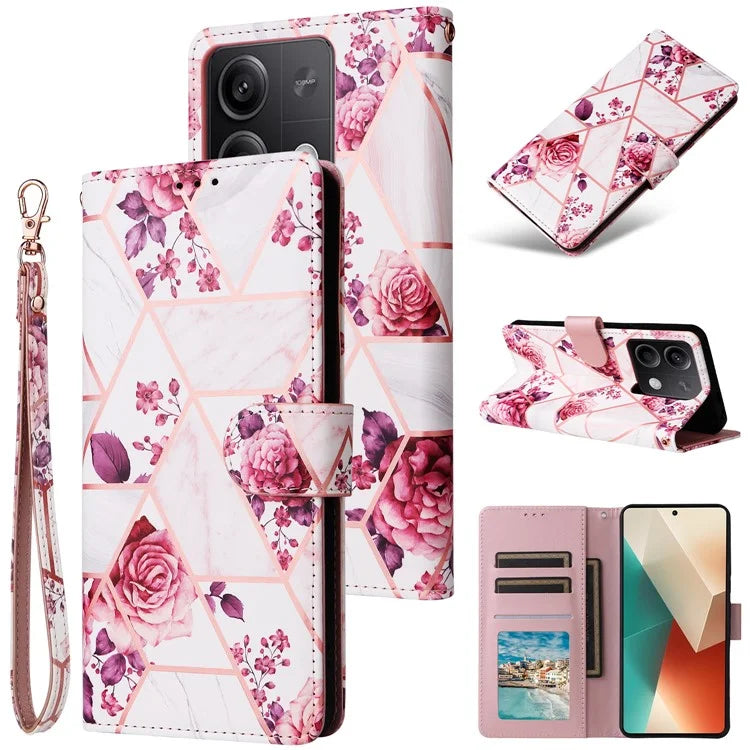 For Xiaomi Redmi Note 13 5G Shockproof Case Marble Pattern Leather Wallet Phone Cover