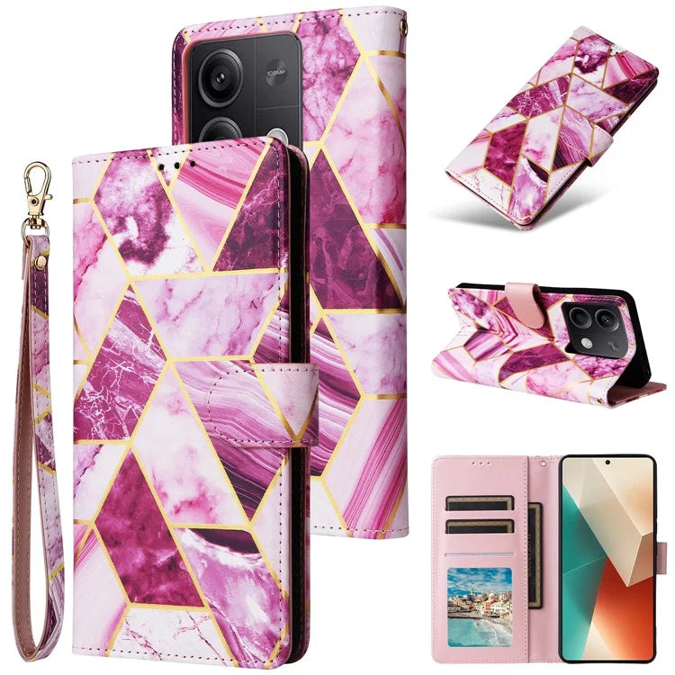 For Xiaomi Redmi Note 13 5G Shockproof Case Marble Pattern Leather Wallet Phone Cover