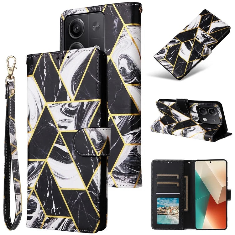 For Xiaomi Redmi Note 13 5G Shockproof Case Marble Pattern Leather Wallet Phone Cover
