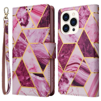 For iPhone 15 Pro Case Card Slots Wallet Flip Phone Cover Lacquered Marble Pattern