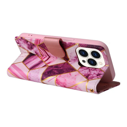 For iPhone 15 Pro Case Card Slots Wallet Flip Phone Cover Lacquered Marble Pattern