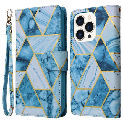 For iPhone 15 Pro Case Card Slots Wallet Flip Phone Cover Lacquered Marble Pattern