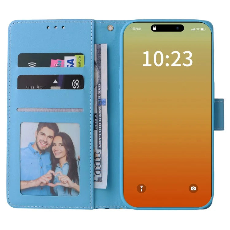 For iPhone 15 Pro Case Card Slots Wallet Flip Phone Cover Lacquered Marble Pattern