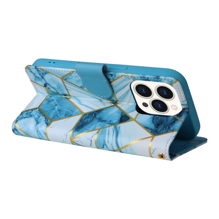 For iPhone 15 Pro Case Card Slots Wallet Flip Phone Cover Lacquered Marble Pattern