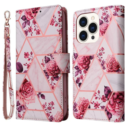 For iPhone 15 Pro Case Card Slots Wallet Flip Phone Cover Lacquered Marble Pattern