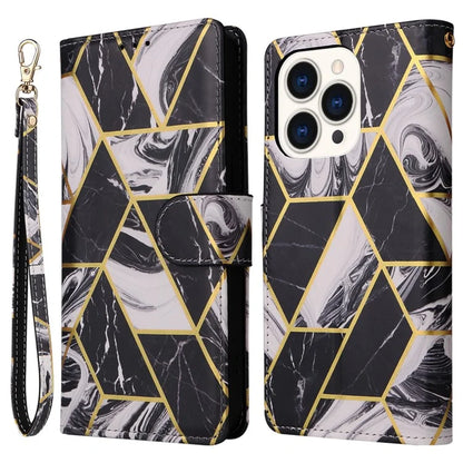 For iPhone 15 Pro Case Card Slots Wallet Flip Phone Cover Lacquered Marble Pattern