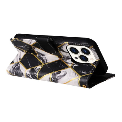 For iPhone 15 Pro Case Card Slots Wallet Flip Phone Cover Lacquered Marble Pattern