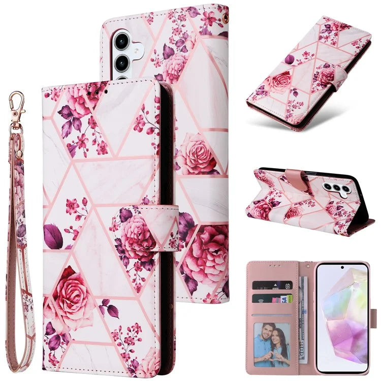 For Samsung Galaxy A35 5G Case PU Leather Marble Pattern Wallet Card Slots Phone Cover
