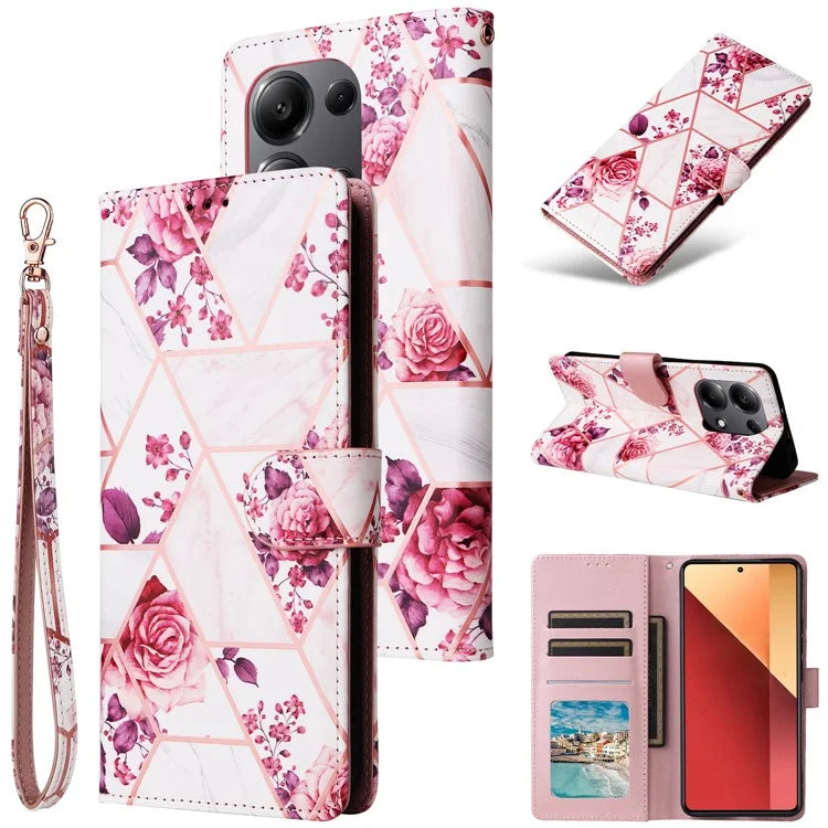 For Xiaomi Redmi Note 13 Pro 4G / Poco M6 Pro 4G Leather Flip Cover Marble Pattern Stand Wallet Phone Case
