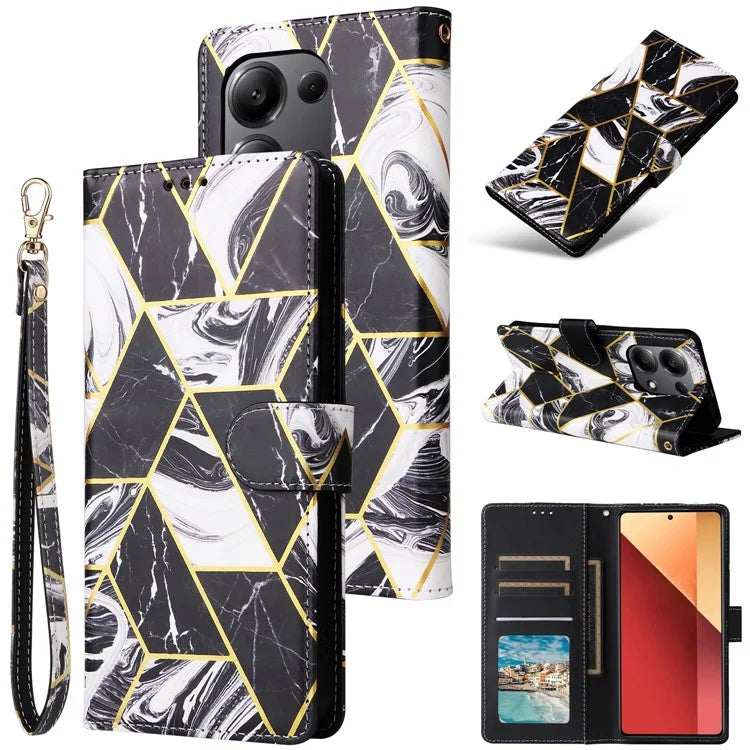 For Xiaomi Redmi Note 13 Pro 4G / Poco M6 Pro 4G Leather Flip Cover Marble Pattern Stand Wallet Phone Case