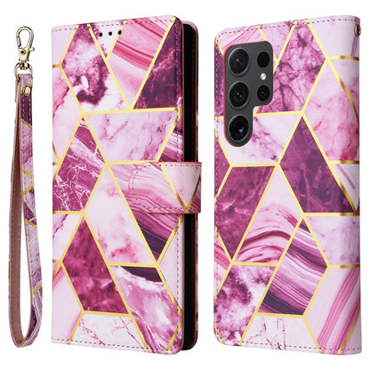 For Samsung Galaxy S24 Ultra Wallet Case Marble Pattern Lacquered Leather Cover