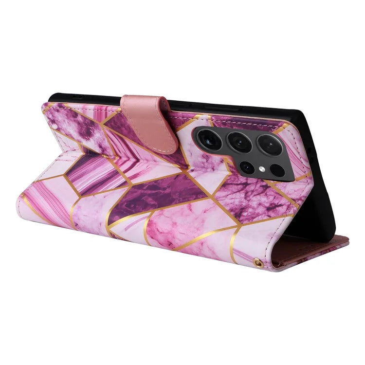 For Samsung Galaxy S24 Ultra Wallet Case Marble Pattern Lacquered Leather Cover