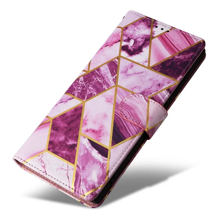 For Samsung Galaxy S24 Ultra Wallet Case Marble Pattern Lacquered Leather Cover